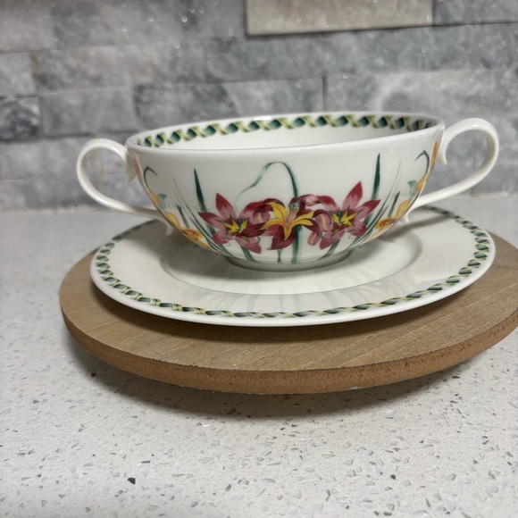 Portmeirion China Ladies Flower Garden Cream Soup Bowl & Saucer Set Vintage - Picture 2 of 16